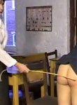 Headmistress gets pupils knickers off, bends her over the desk and canes her lovely young arse.