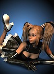 Cute toon wearing sexy French maid outfit in cute pigtails and fishnet