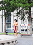 horny brunette naked on public streets